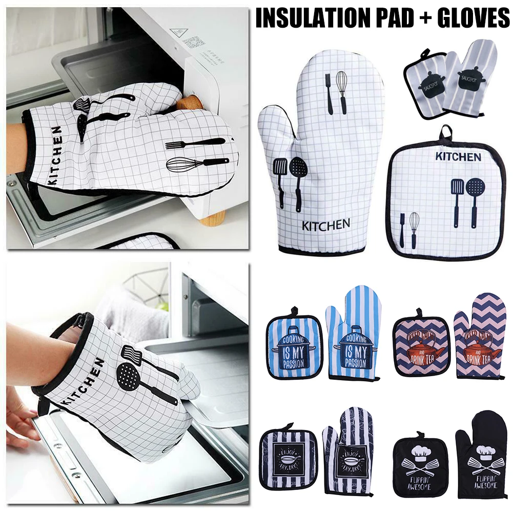 

Oven Mitt and Pot Holder Cotton Heat Resistance Protection Comfort Thickened for Household 2-piece Set JR Deals