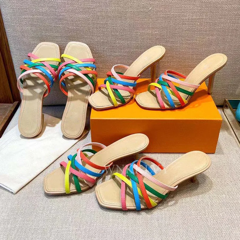 

New summer Cross Band genuine leather Slippers Women high heels comfortable Sandals Party Dress Shoes For Ladies flipflops