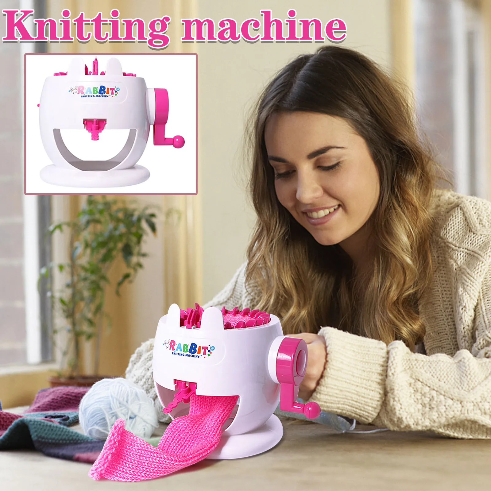 

New 2-In-1 Sweather Hand-cranked Knitting Machine Children's Small Gift Pink Rabbit Toys Export Wool Knitting High Quality