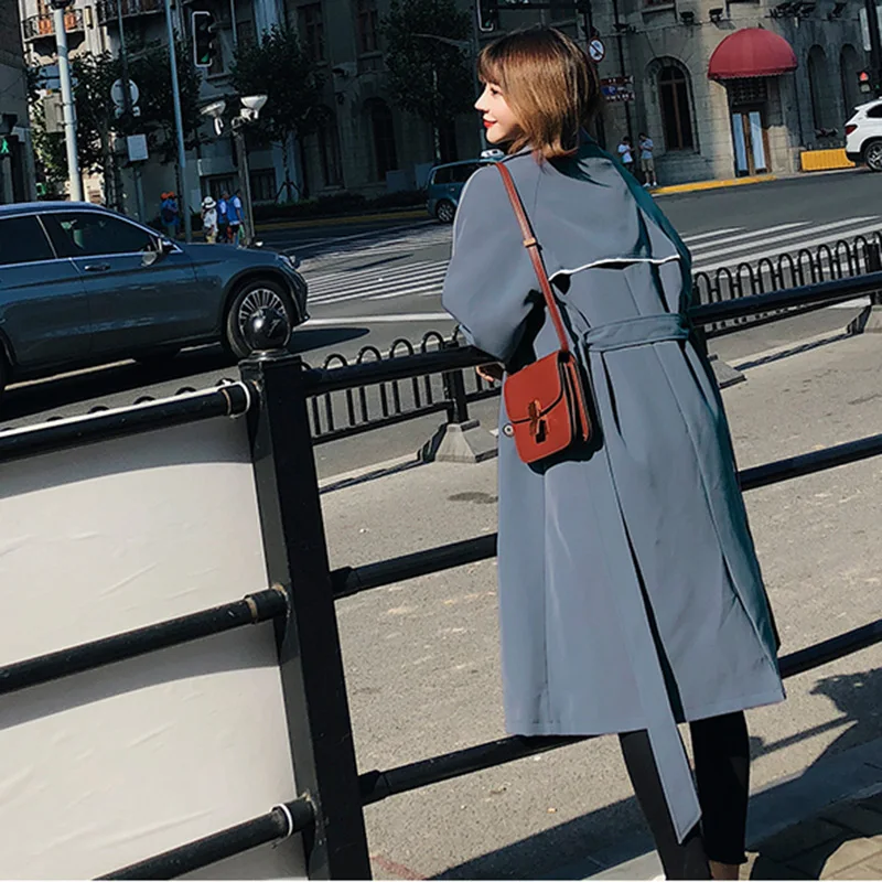 

Autumn New Trench Coat Women Long Casual Double Breasted Epaulette Button Ladies Straight Windbreaker Female Outwear Pocket W42