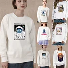Женская толстовка с длинным рукавом, теплый белый пуловер с принтом астронавта, Повседневная Осенняя модная Толстовка с длинным рукавом и круглым вырезом