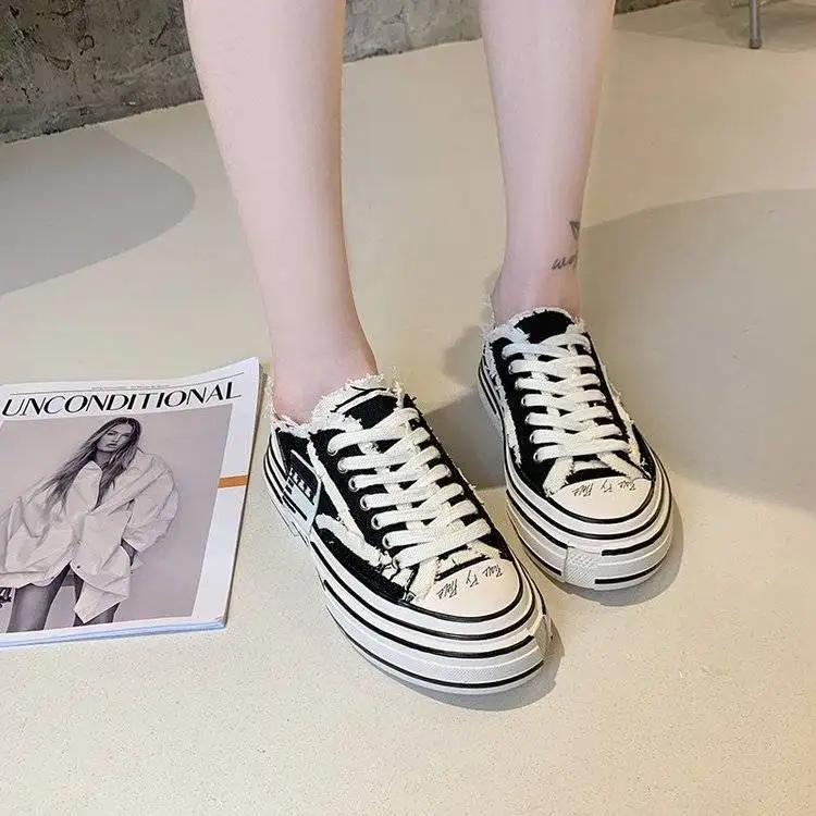 

35-43 Size Large Size Women's Shoes Fat Feet Summer Breathable Canvas Shoes Female Thick-soled Korean Student Casual Shoes