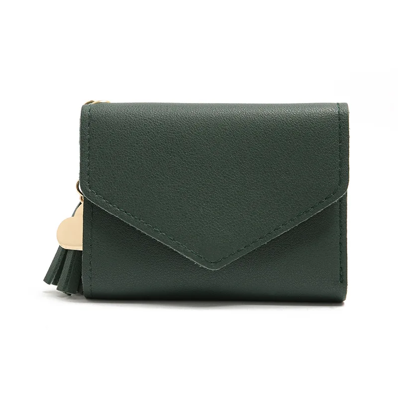 

Women Wallet Cute Student Tassel Heart Pendant Short Wallet Small Fashion PU Wallet 2020 Coin Purse Ladies Card Bag For Women