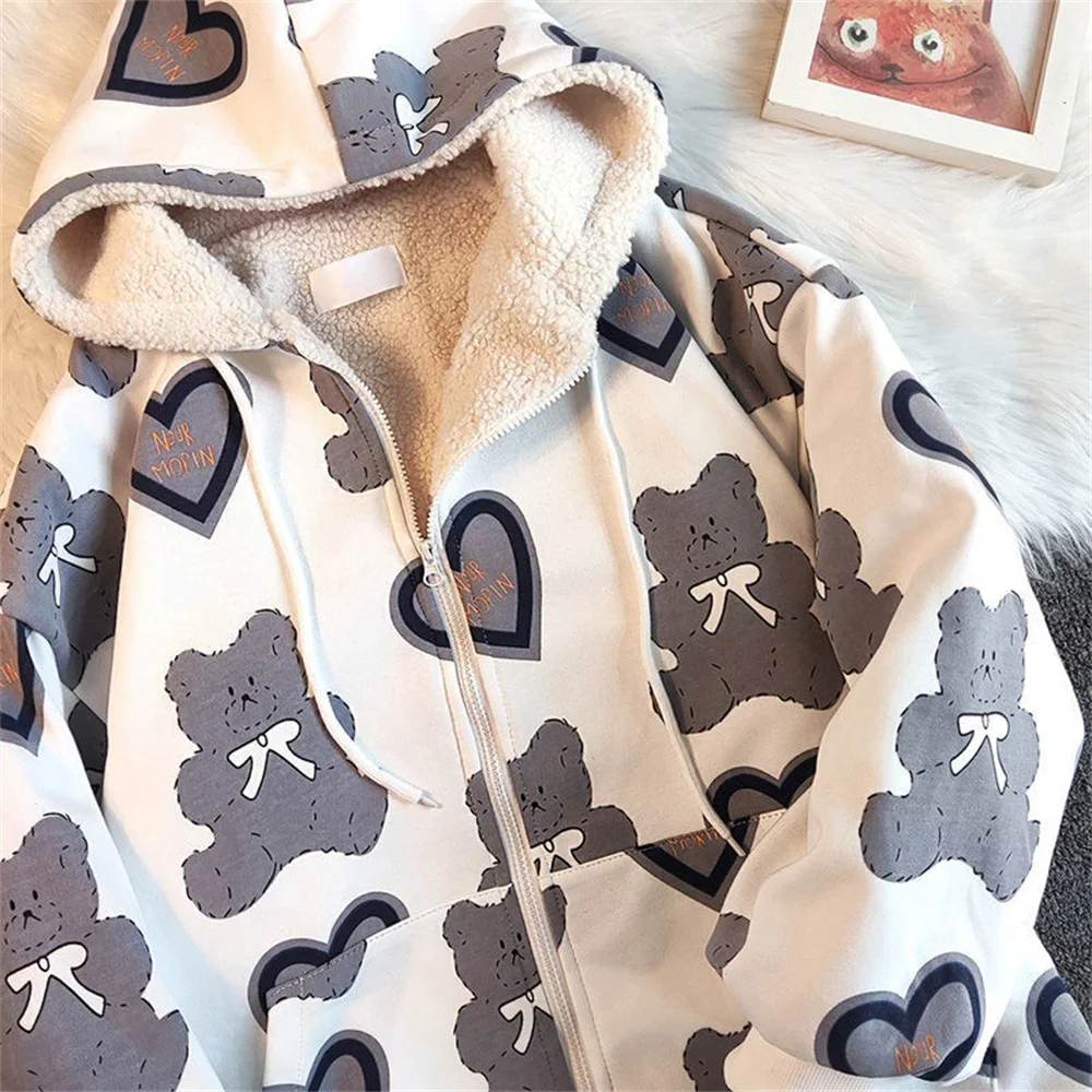 

Женская толстовка с капюшоном и принтом «Белый медведь», на молнии