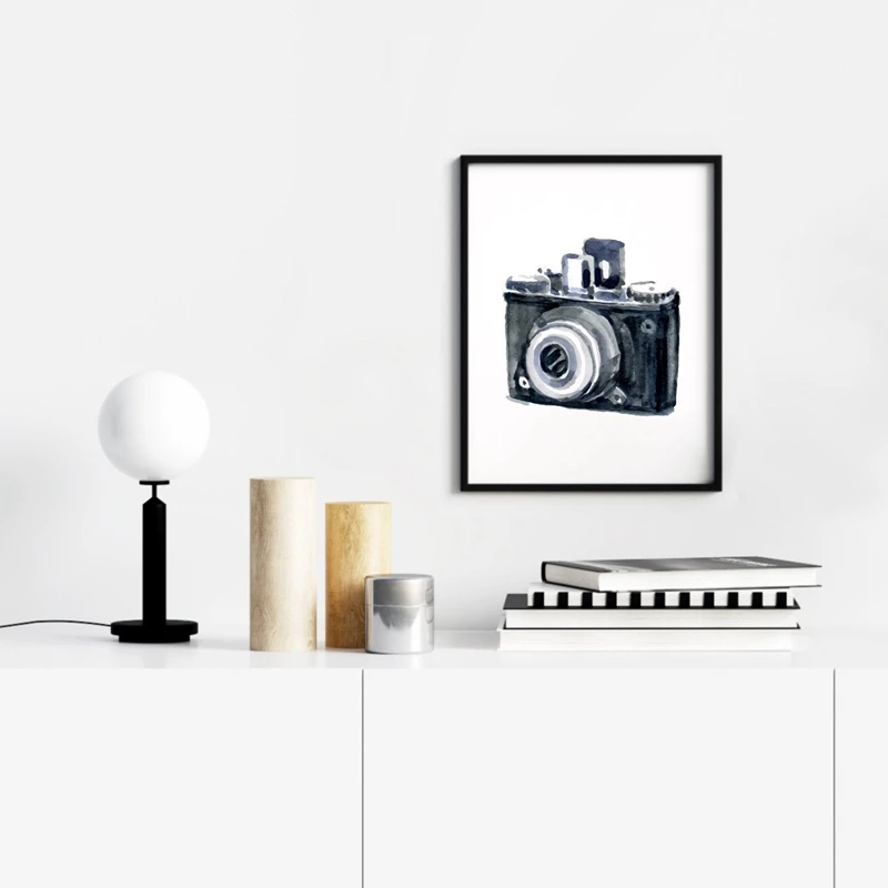 Винтажная фотокамера печать Акварельная Настенная картина на холсте фотограф