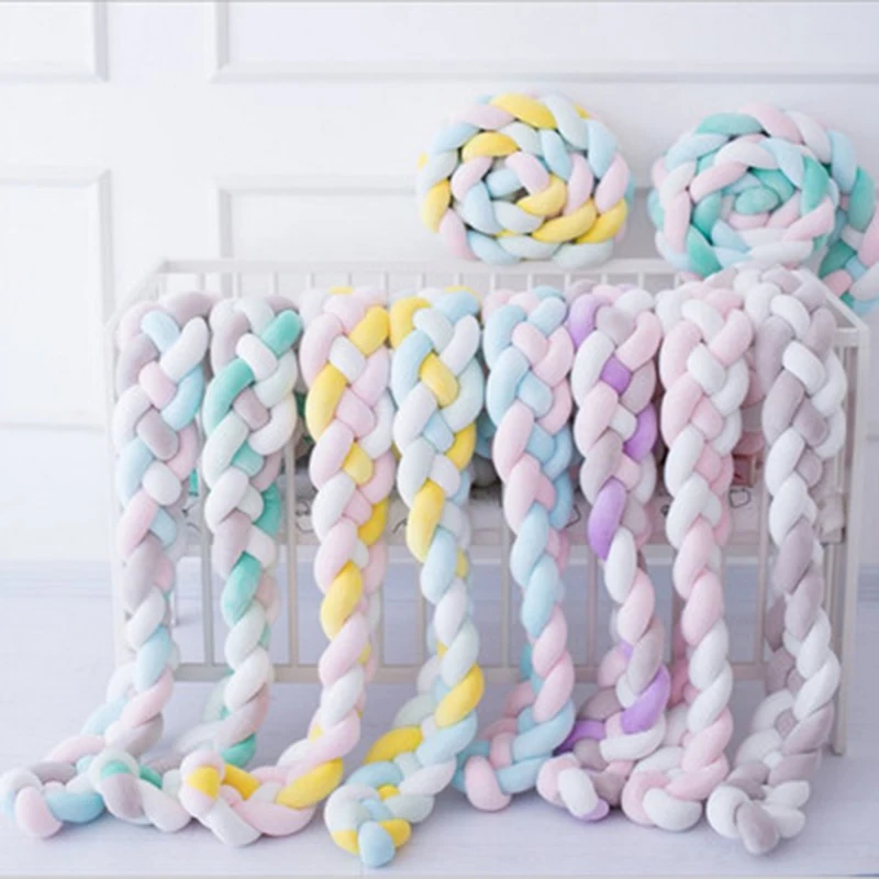 

4M 4 Knotted Crib Baby Bed Cot Bumper Braid Knot Long Handmade Knotted Weaving Plush Nursery Pillow Protector Infant Room Decor