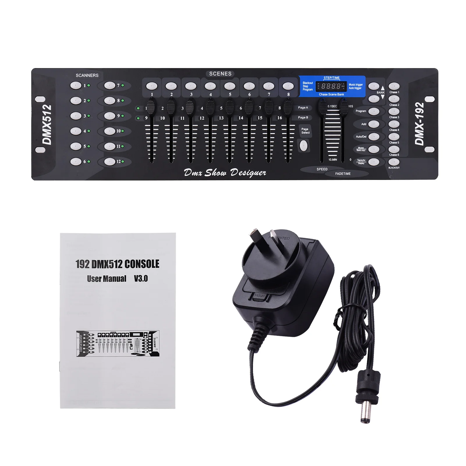 

DMX512 Professional Light Controller Console Panel 192CH Programming Function Sound Activated