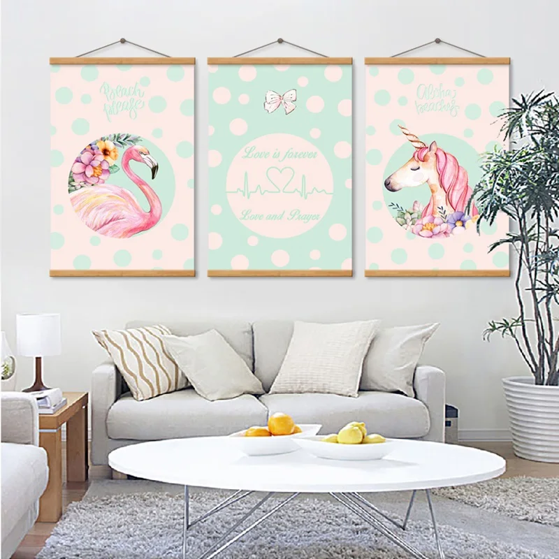 

Nordic Style Cute Animal Canvas Painting Pink Flamingo Unicorn Home Decor Poster For Living Room Bedroom Print Picture
