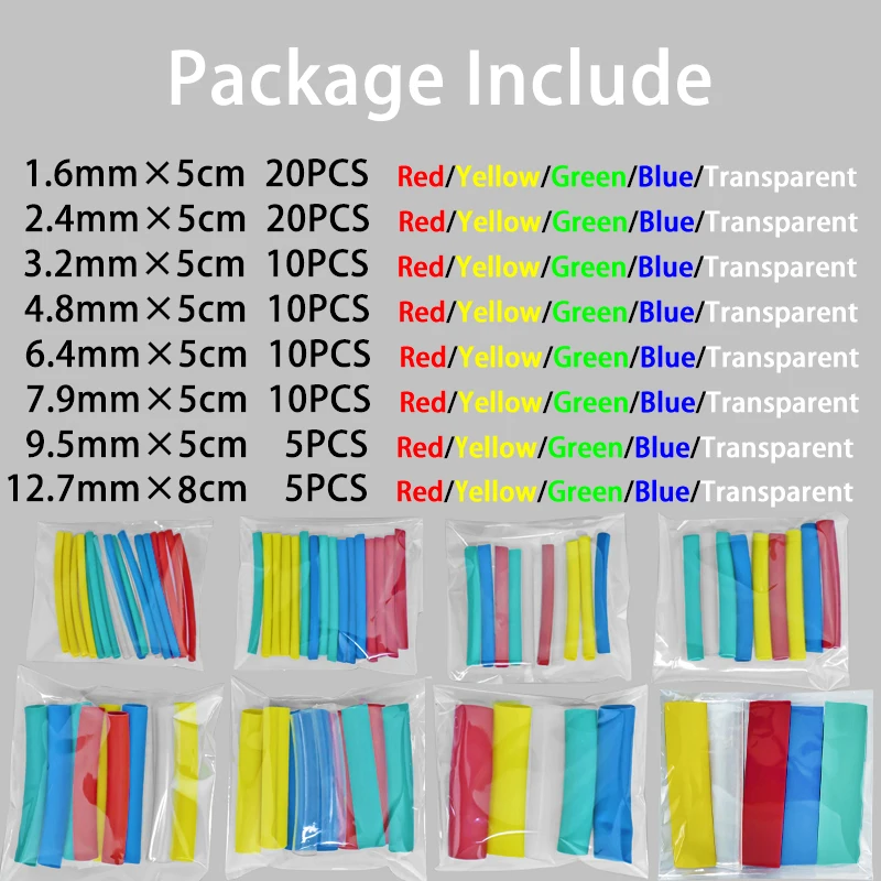 3:1 Heat Shrink Tube With Glue Inside 90 PCS 8 Size 1.6/2.4/3.2/4.8/6.4/7.9/9.5/12.7mm Wrap Wire Cable kit | Обустройство дома