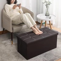 55l folding ottoman storage foot stool waterproof faux leather footstool storage box small square seat sofa chair bench box
