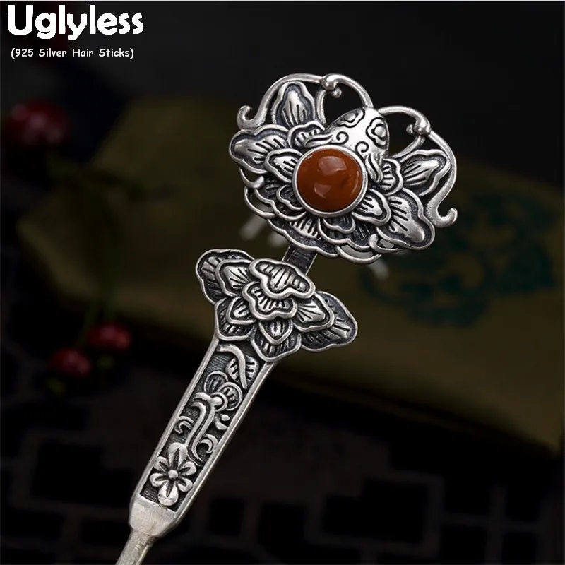 Неглинистые античные тайские серебряные палочки для волос ручной работы с