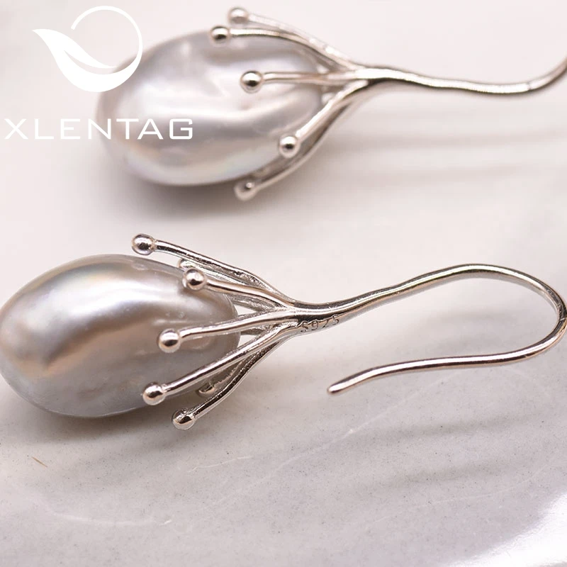 XlentAg натуральный пресноводный серое, в стиле барокко жемчужные серьги ручной работы крюк для Для женщин Роскошные ювелирные изделия Oorbellen Voor Vrouwen GE0335B