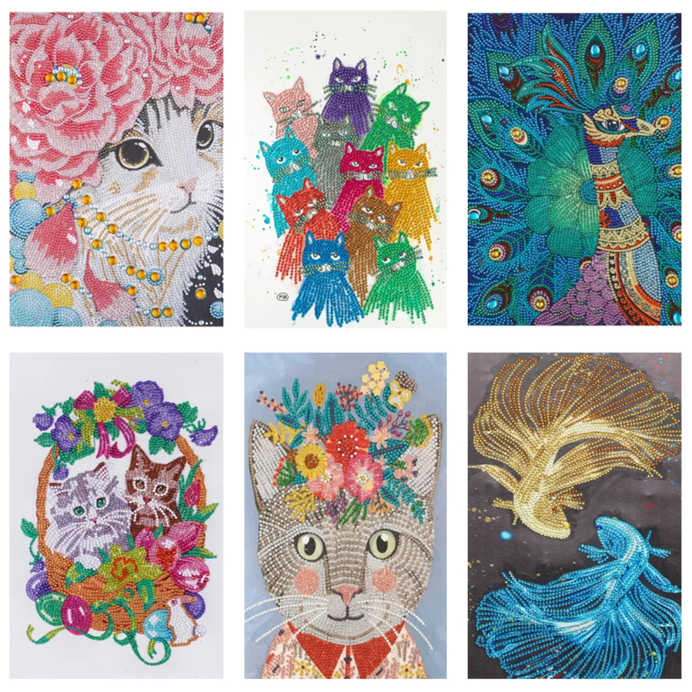5D Animal Diamond Painting Cute Cat Pattern Mosaic Special Shape Drill Embroidery Fish Peacock Picture Home DIY | Дом и сад