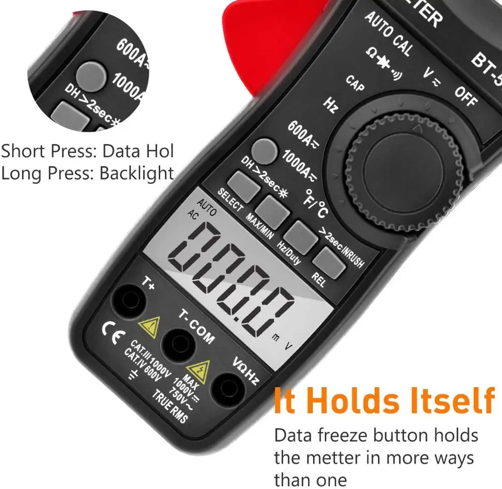 Фото Цифровые клещи BTMETER True RMS, измеритель тока и напряжения переменного/постоянного тока с автоматическим диапазоном 6000 и дисплеем, тест на вводный ток, 570N №5