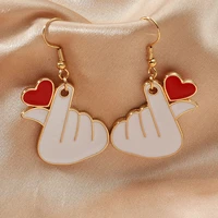 u magical unique design enamel gold color metallic dangle earring for women finger red love heart party earring jewellery