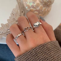 fashion 5 pcsset simple vintage love heart rings set for women jewelry korean version joint