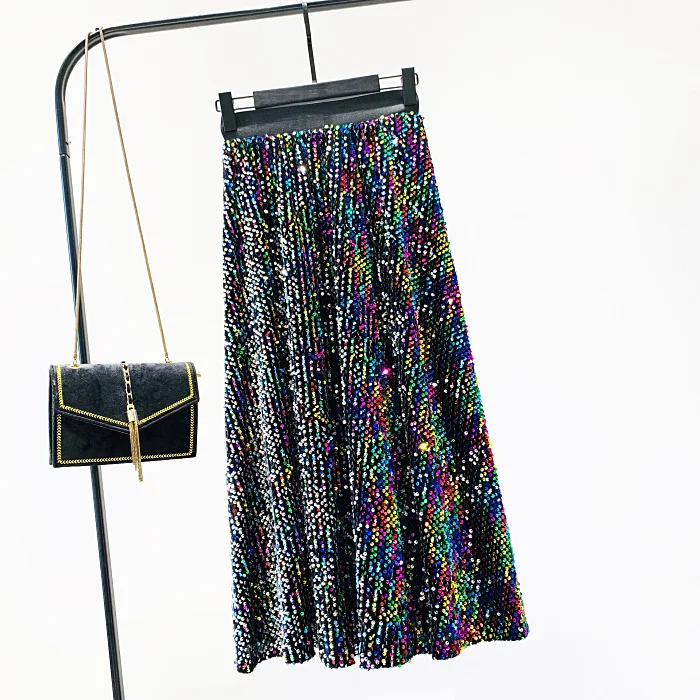 Длинная женская юбка с пайетками 2019 осень и зима Новая европейская высокой