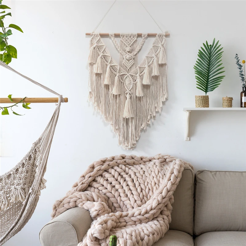 

Bohemian Leaves Macrame Tapestry Wall Hanging Ornament Bedroom Star Moon Handwoven Textile Wall Decoration Dorm Nordic Ins Decor