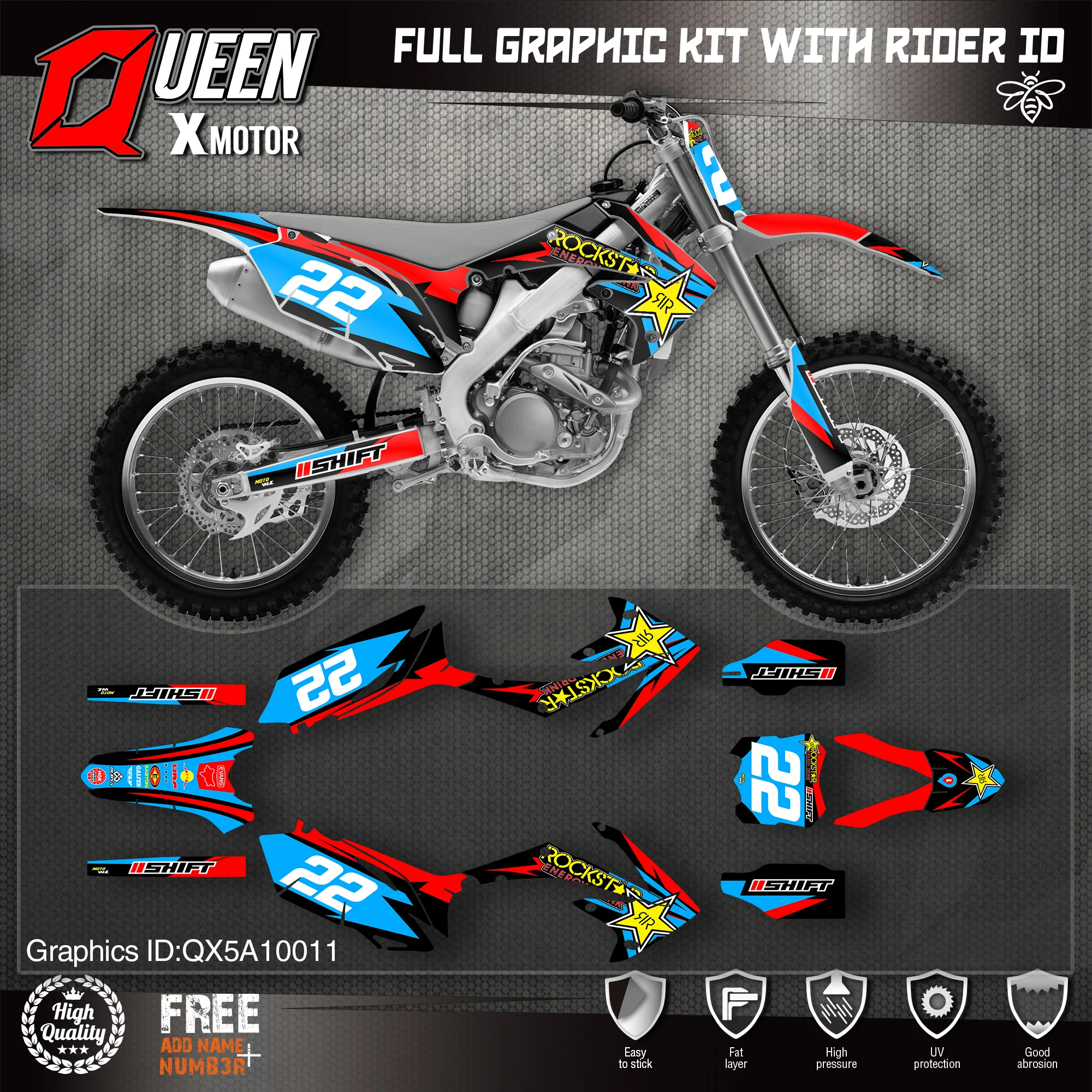 QUEEN X MOTOR Custom Team графические фоны наклейки для HONDA 2010 2011 2012 2013 CRF250R 2009-2012 CRF450R 011 |