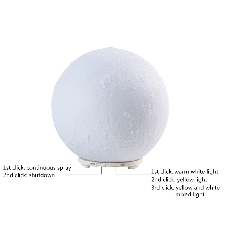 

3D Moon Shape Air Humidifier Aroma Essential Oil Diffuser Light USB Mist Maker L69D