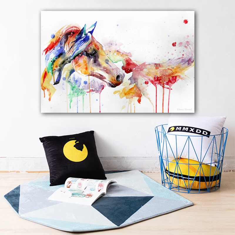 Надежная картина с изображением лошадей и животных акварельная печать на холсте