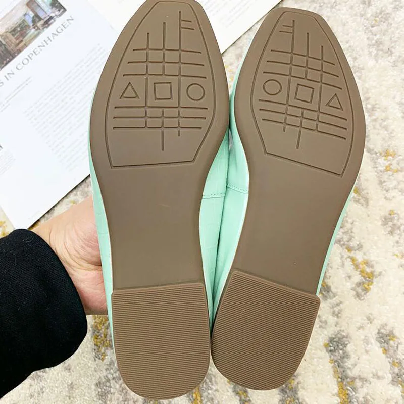 Женские балетки из натуральной кожи с квадратным носком и бантиком|Обувь без