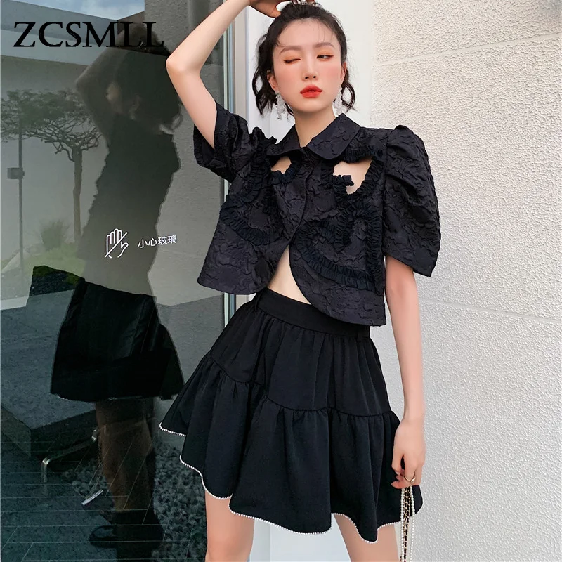 

Женская летняя блузка ZCSMLL с отложным воротником, короткая модная женская рубашка с пышными рукавами и кукольным воротником, лето 2021
