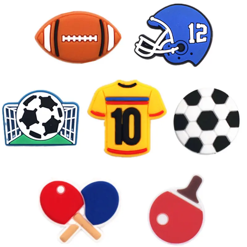 

1pcs PVC Shoe Croc Charms Accessories Decorations Rugby Table Tennis Helmet Jersey For Crocse Bracelet Kids Gifts ZJ05LI3