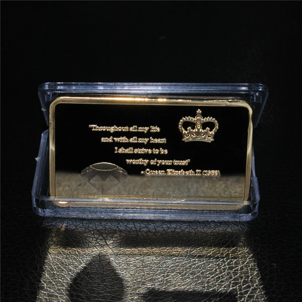 

1OZ UK Britain Diamond Jubilee Queen Elizabeth II Souvenir 24k Gold Plated Bar