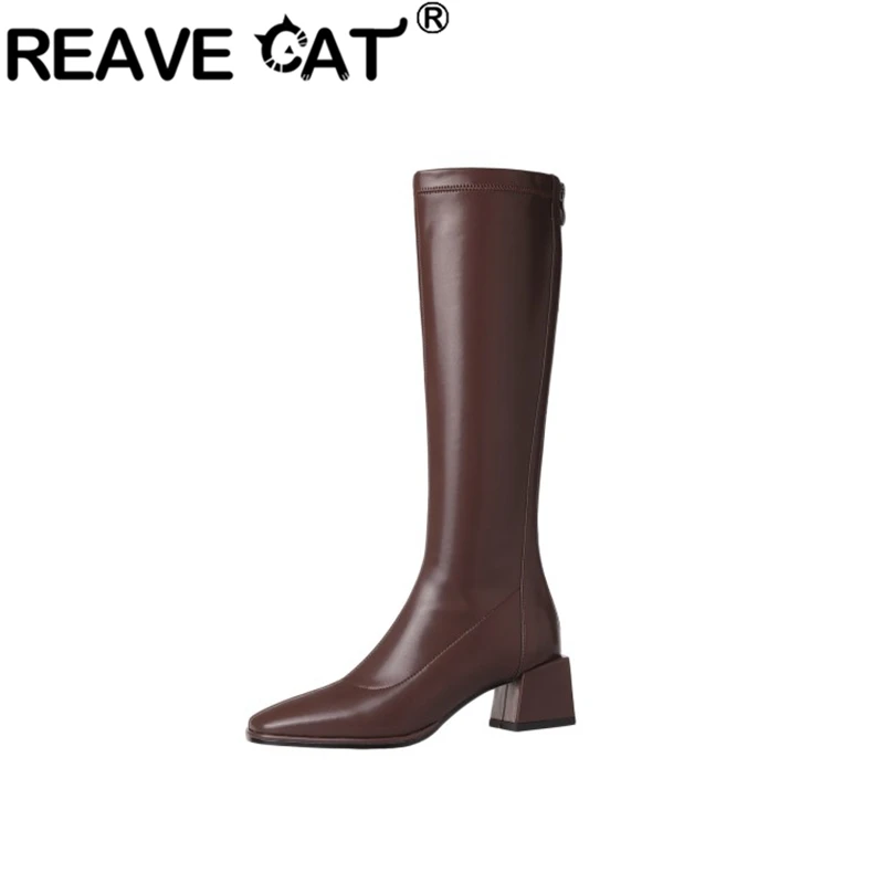 

Женские высокие сапоги стрейч REAVE CAT, классические черные, коричневые, бежевые Сапоги В рыцарском стиле на квадратном блочном каблуке 37 см со...