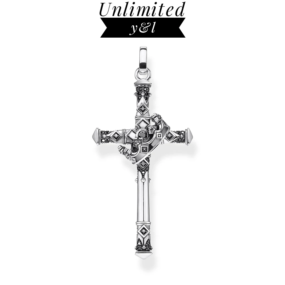 

Cross Crown Ring Pendant 925 Sterling Silver Black Zircon Punk Jewelry Accessories fit Necklace Women Men 2020 Gifts Wholesale
