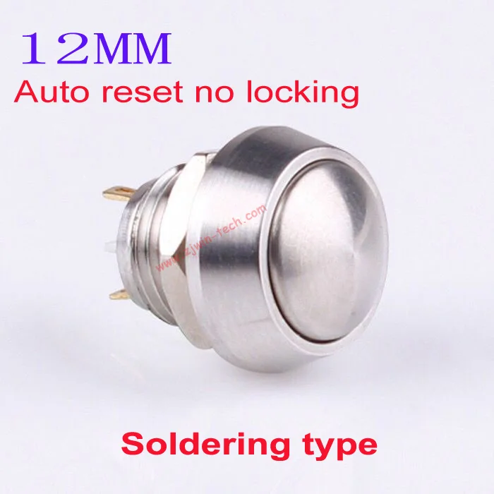 

50pcs/pack Metal Button Switch 12MM Hole waterproof 2A/36V DC reset no locking soldering type