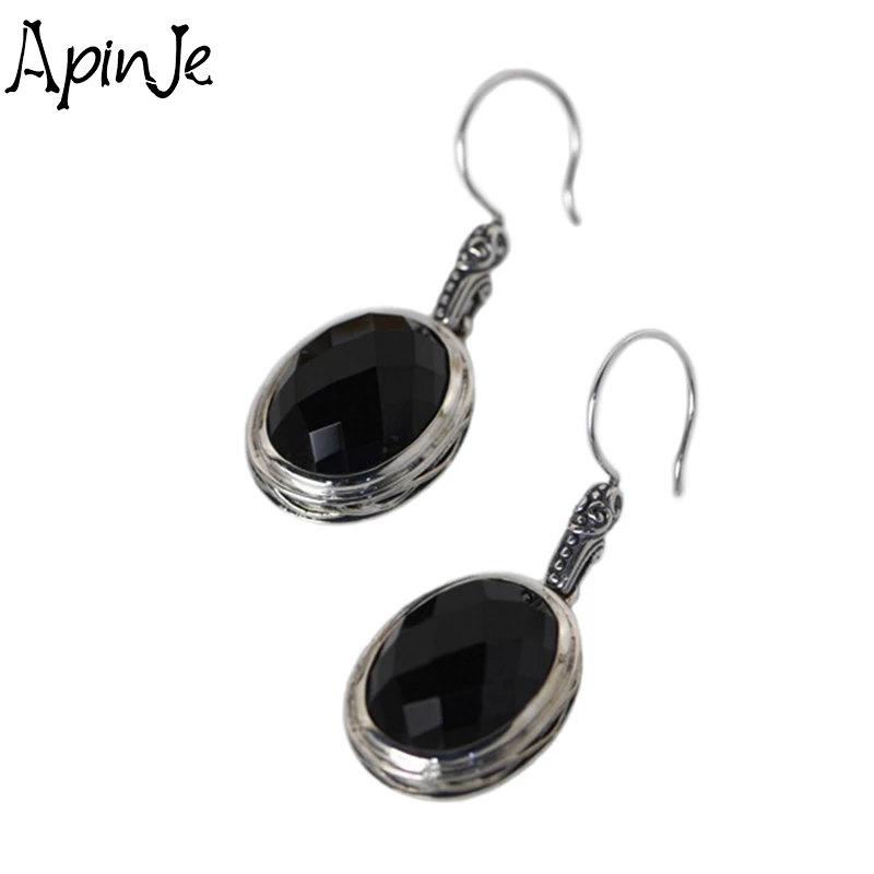 

Apinje Vintage 925 Sterling Silver Earrings Agate Stone Earrings Fashion Women Jewelry
