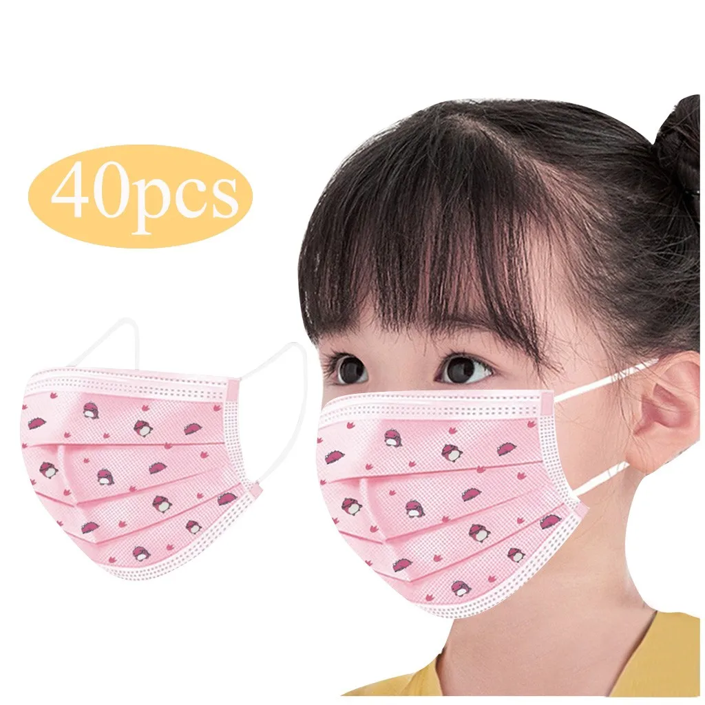 

40pcs Cartoon Kids Disposable Mask 3 Layer Child Filter Hygiene Thicken Children's Face Mouth Mask Earloop Fast Delievry New
