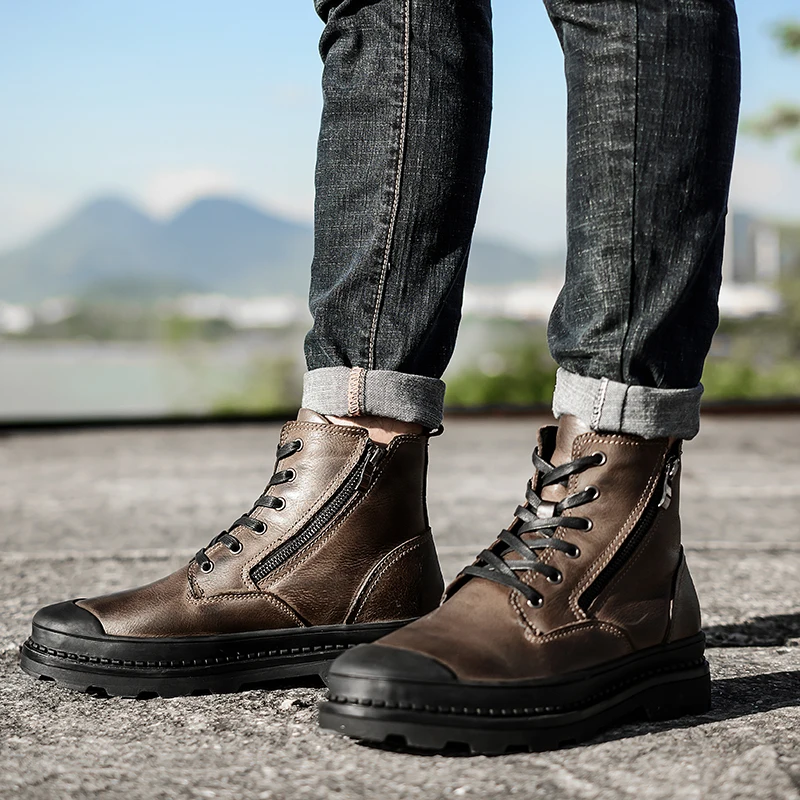 Мужские модные ботинки повседневная обувь из натуральной кожи рабочие защитные