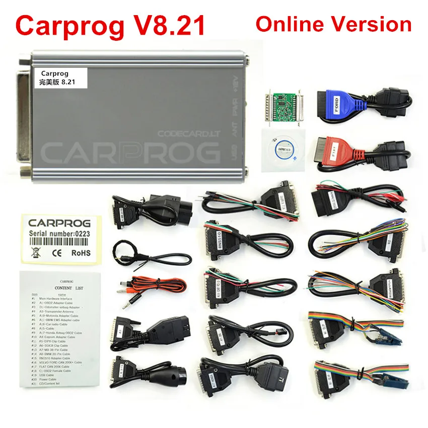 أداة إصلاح رقاقة ECU من Carprog V8.21/10.93 عبر الإنترنت مع 21 محول Iprog Pro V85 IMMO OBD2 أداة تشخيص السيارة