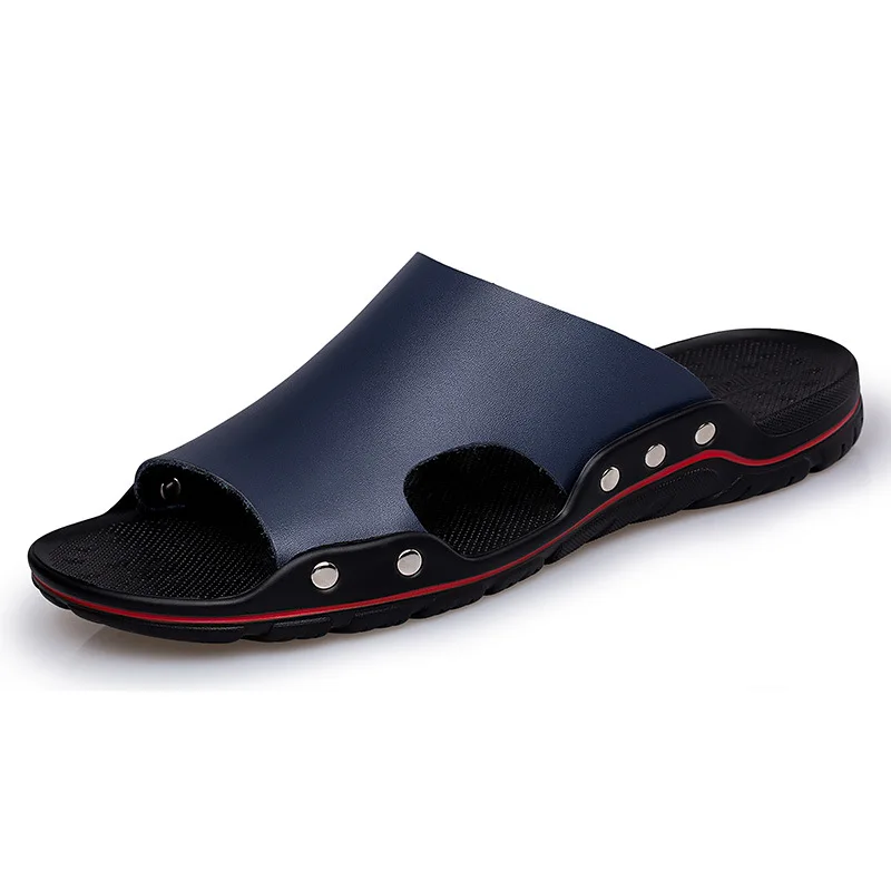 

2021 Genuine Cow Leather Slippers Couple Outdoor Non-slip Men Women Home Fashion Casual Sandals Shoes Soft Soles Spring Summer