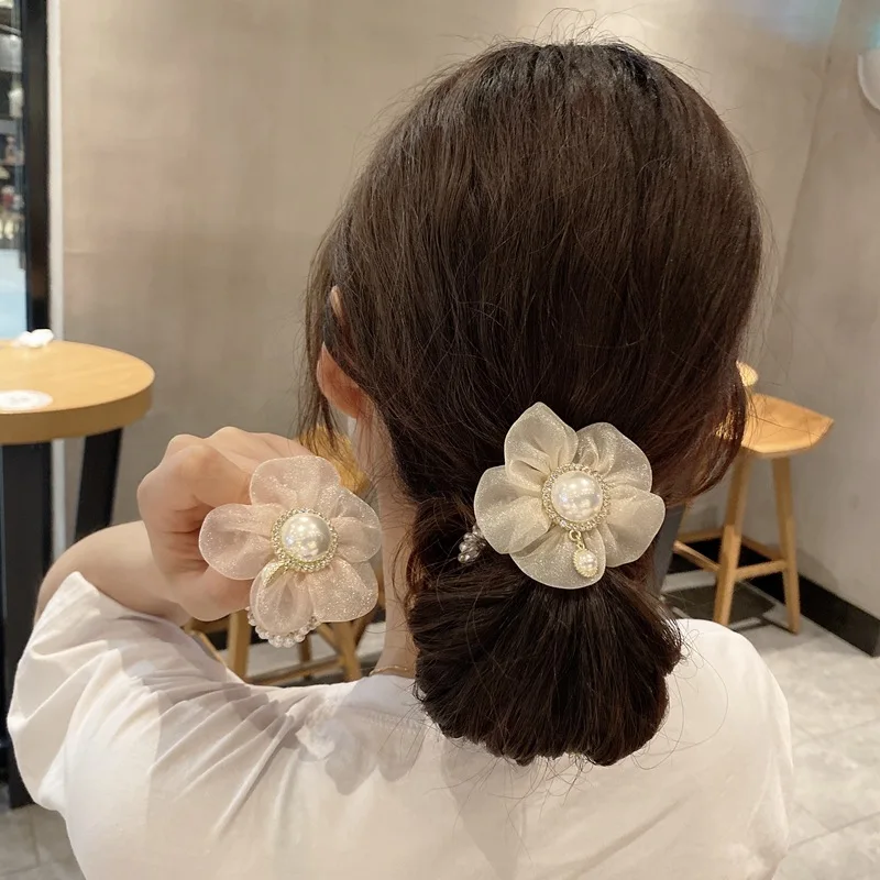 

Wholesale Black/Pink/Champagne Organza Flowers Pearls Crystal Women Hair Bands Headband Hair Accessories for Women AFS307