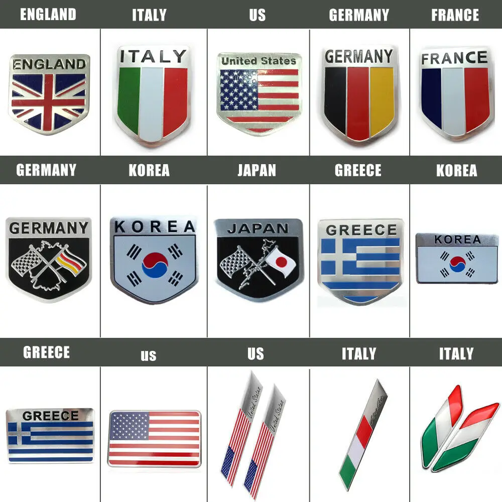 

Car Auto Motorcycles Bike Italy/England/German/France/Greece/USA Flag Logo National Emblem Grille Badge Decal Sticker Decoration