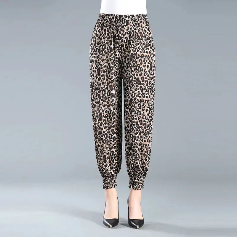 

Summer Thin Stripe Harem Pants Women Plus Size Elastic High Waist Ankle Banded Pants Casual Loose Mom Ankle-Length Trousers