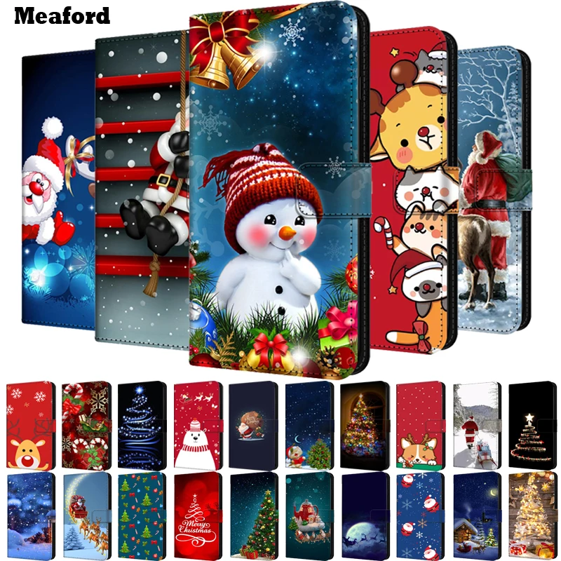 Leather Flip Cover For Redmi Note 10 Pro Case Note10 10S Christmas Cute Wallet Coque For Xiaomi Redmi Note 11 Pro 5G Case 11S