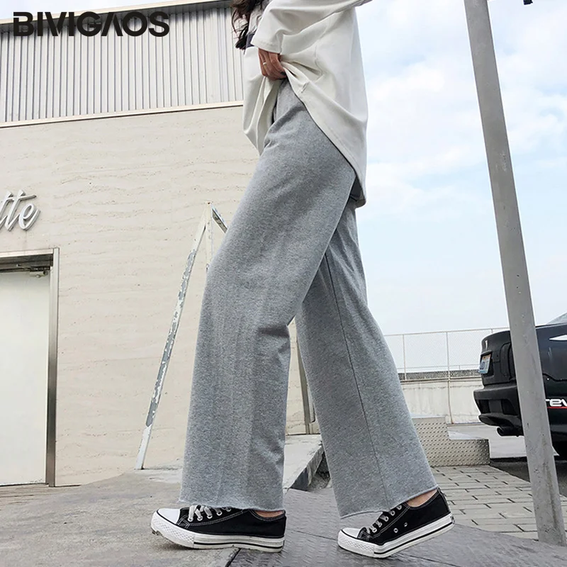 BIVIGAOS Женские длинные спортивные штаны серые широкие брюки с высокой талией