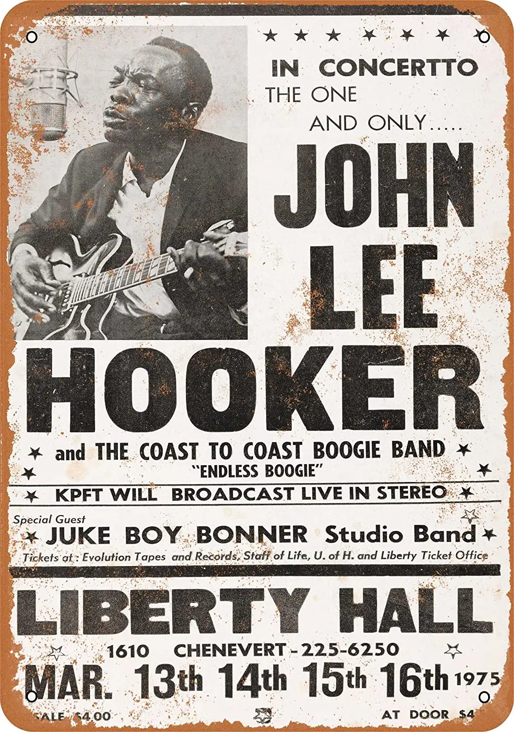

WallColor 8*12 Metal Sign 1975 John Lee Hooker in Houston Vintage Look