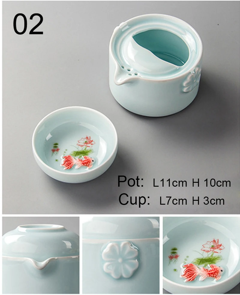 Высококачественный элегантный чайный сервиз Gaiwan, celadon 3d Карп чайный набор кунг-фу включает в себя 1 чайный горшок 1 чайную чашку, красивый и легкий чайник