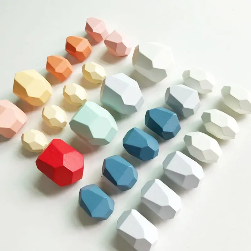 

21 Pcs Children Wooden Colored Stone Stacking Game Building Block Education Toy XX9E