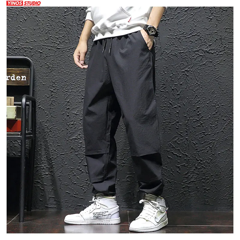 Мужские повседневные брюки в полоску однотонные свободные японском стиле