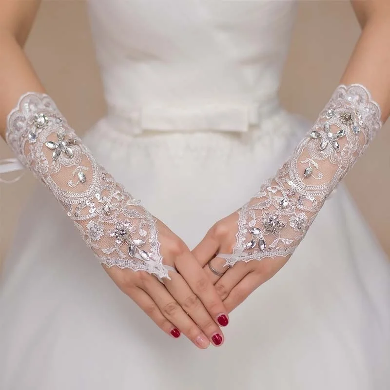 

New Wedding Gloves Cheap Wedding Accessories 1pair for Bride Wedding Dress Gloves Performance Studio Supplies Crystal Gloves