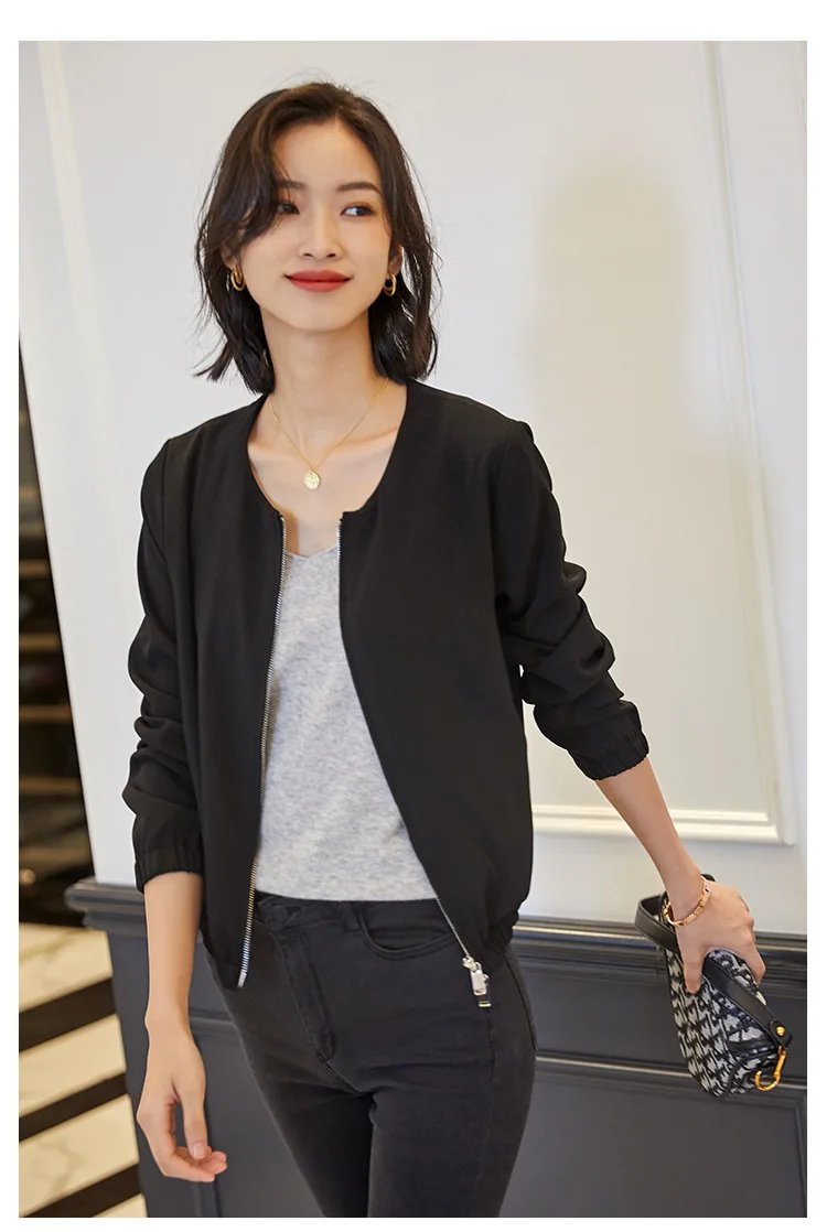 Женская Повседневная короткая куртка из ацетата однотонная на осень 2020|Женские