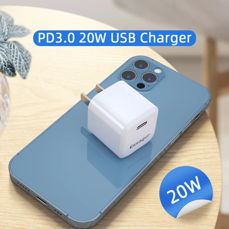 

Essager 20W USB Charger For iPhone 12 Pro Max Mini Quick Charge 3.0 QC PD USBC USB-C Fast Charging Travel Wall for xiaomi