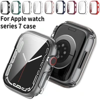 glasscover for apple watch series 7 se 6 5 4 321 case full screen protector hard matte pc bumper for iwatch 41mm 45mm 44mm 40mm